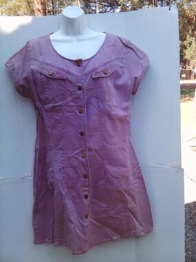 Button-Front Short Sleeve Tunic Dress in Dusty Rose